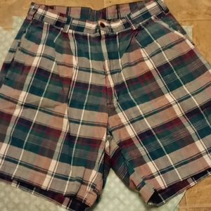 Izod Plaid Teal-Striped Shorts